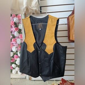 Men's Ostrich Genuine Leather Vest Western Style orange